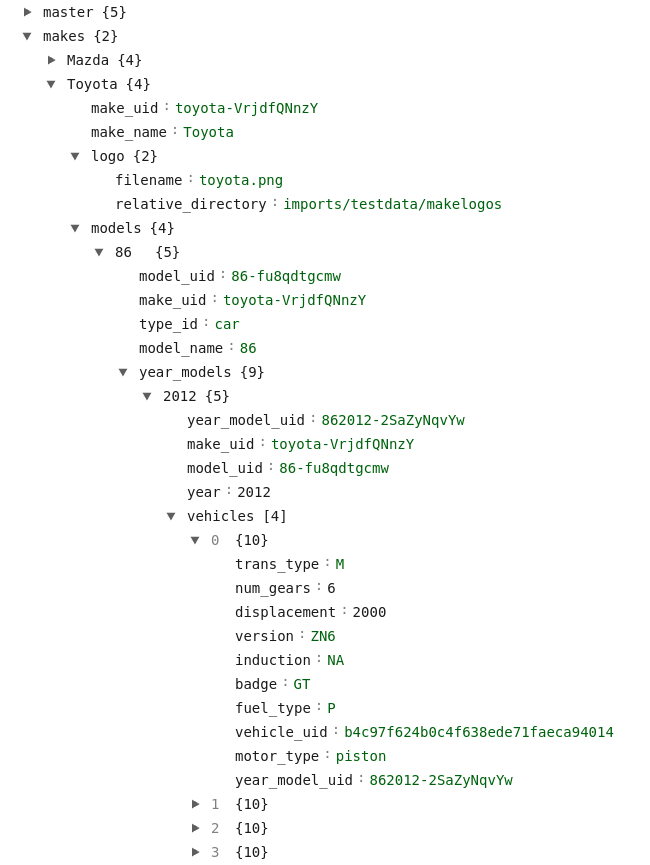 car selector json dataset